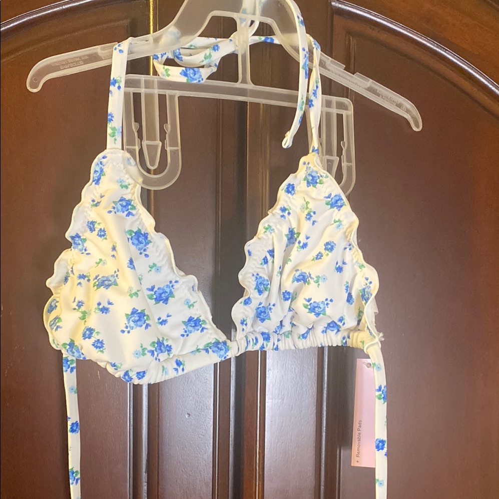 Wild Fable Kids Bikini Top - White With Blue Floral